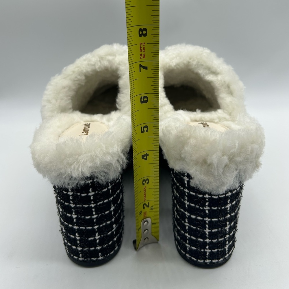 Larroudé Miso Clog Tweed Black Platform Shearling Lined Heels Size 9.5 NWB - Picture 10 of 14
